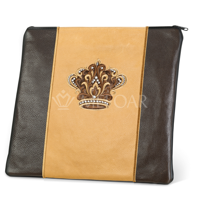 Tallis and Tefillin Bag Design #347 - Brown and Camel Leather - Tallis Bags | Judaica Square Lakewood