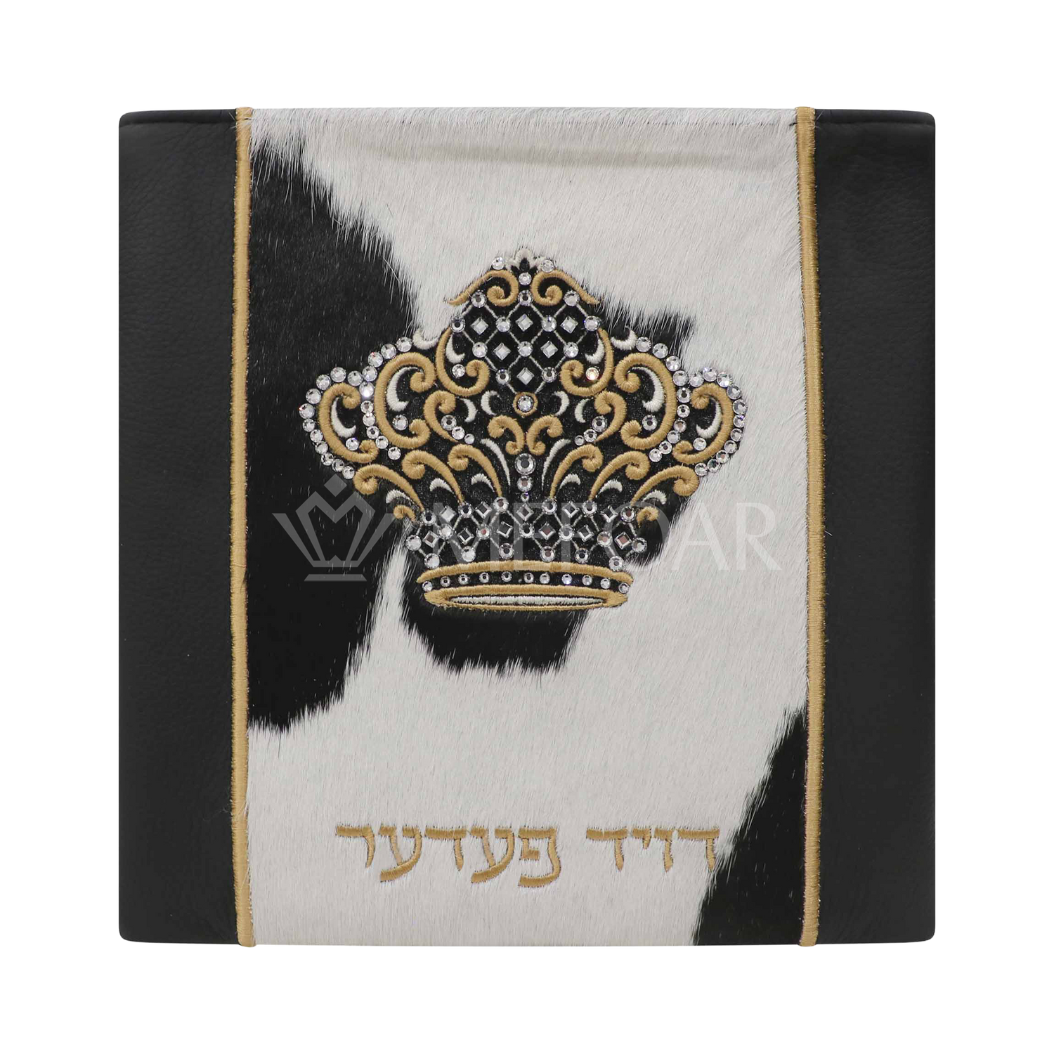 Tallis and Tefillin Bag Design #347 - Black Leather and Fur - Tallis Bags view 3 | Judaica Square Lakewood