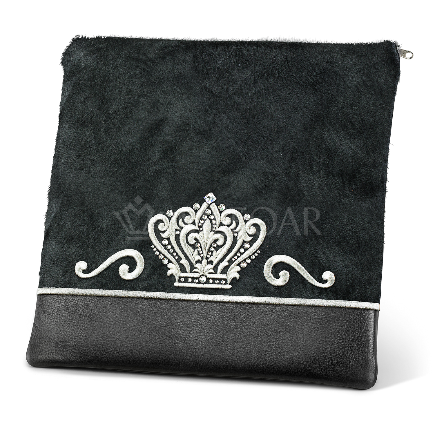 Tallis and Tefillin Bag Design #349 - Black Leather and Fur - Tallis Bags view 5 | Judaica Square Lakewood
