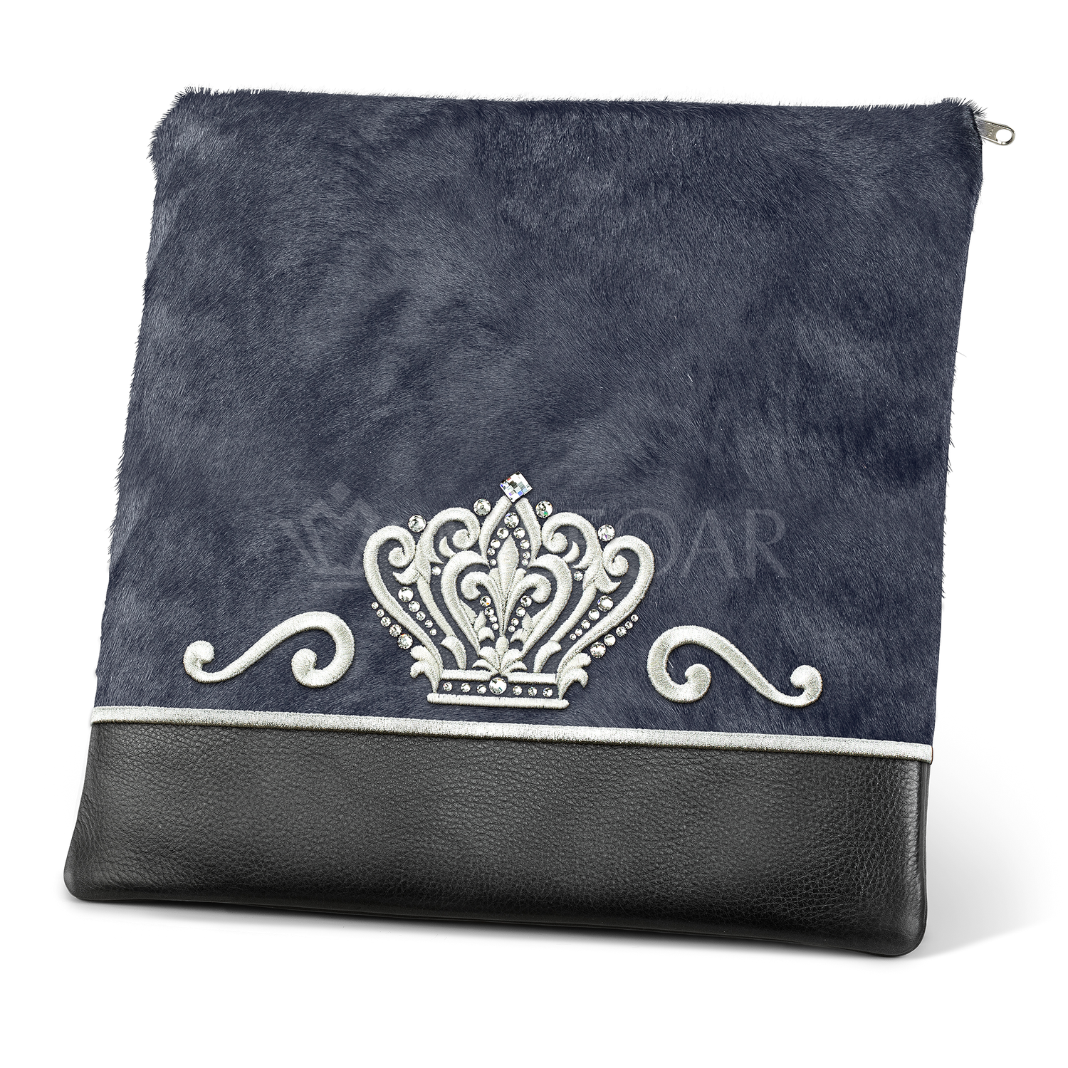 Tallis and Tefillin Bag Design #349 - Black Leather and Fur - Tallis Bags view 3 | Judaica Square Lakewood