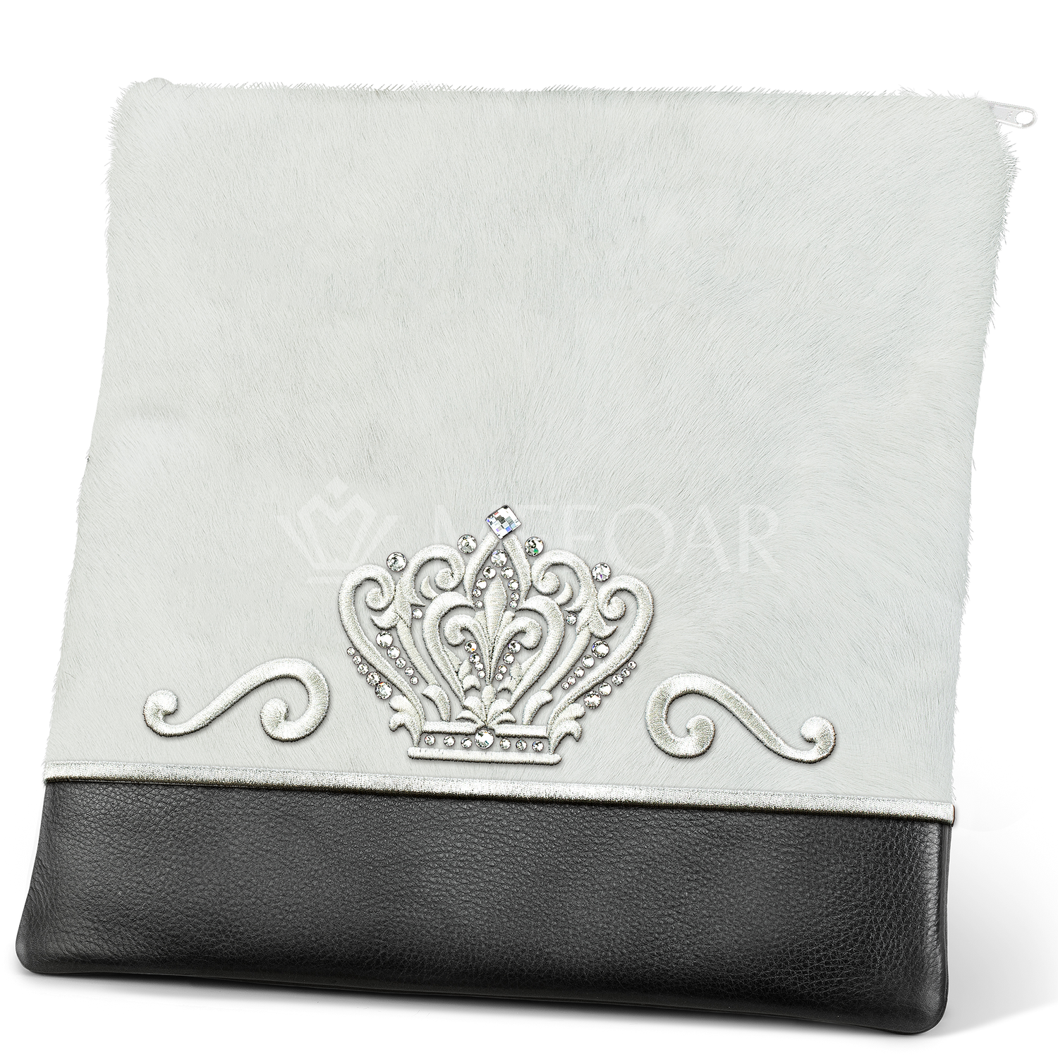 Tallis and Tefillin Bag Design #349 - Black Leather and Fur - Tallis Bags view 4 | Judaica Square Lakewood