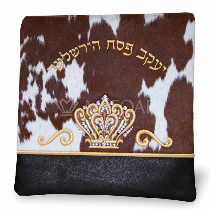 Tallis and Tefillin Bag Design #349 - Black Leather and Fur - Tallis Bags | Judaica Square Lakewood