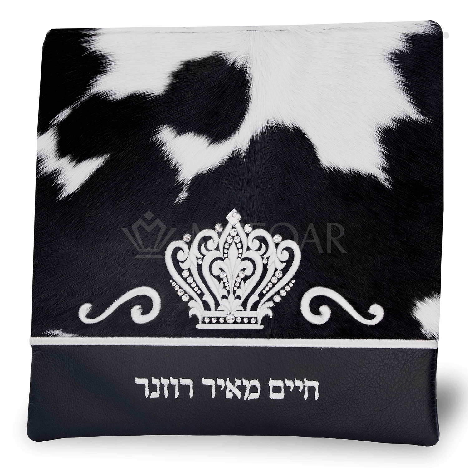 Tallis and Tefillin Bag Design #349 - Black Leather and Fur - Tallis Bags view 2 | Judaica Square Lakewood