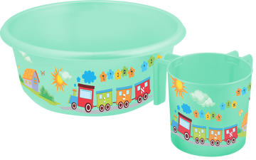 Glow in the dark negel vasser set in pale mint green, with a lettered train and sunny cottage print
