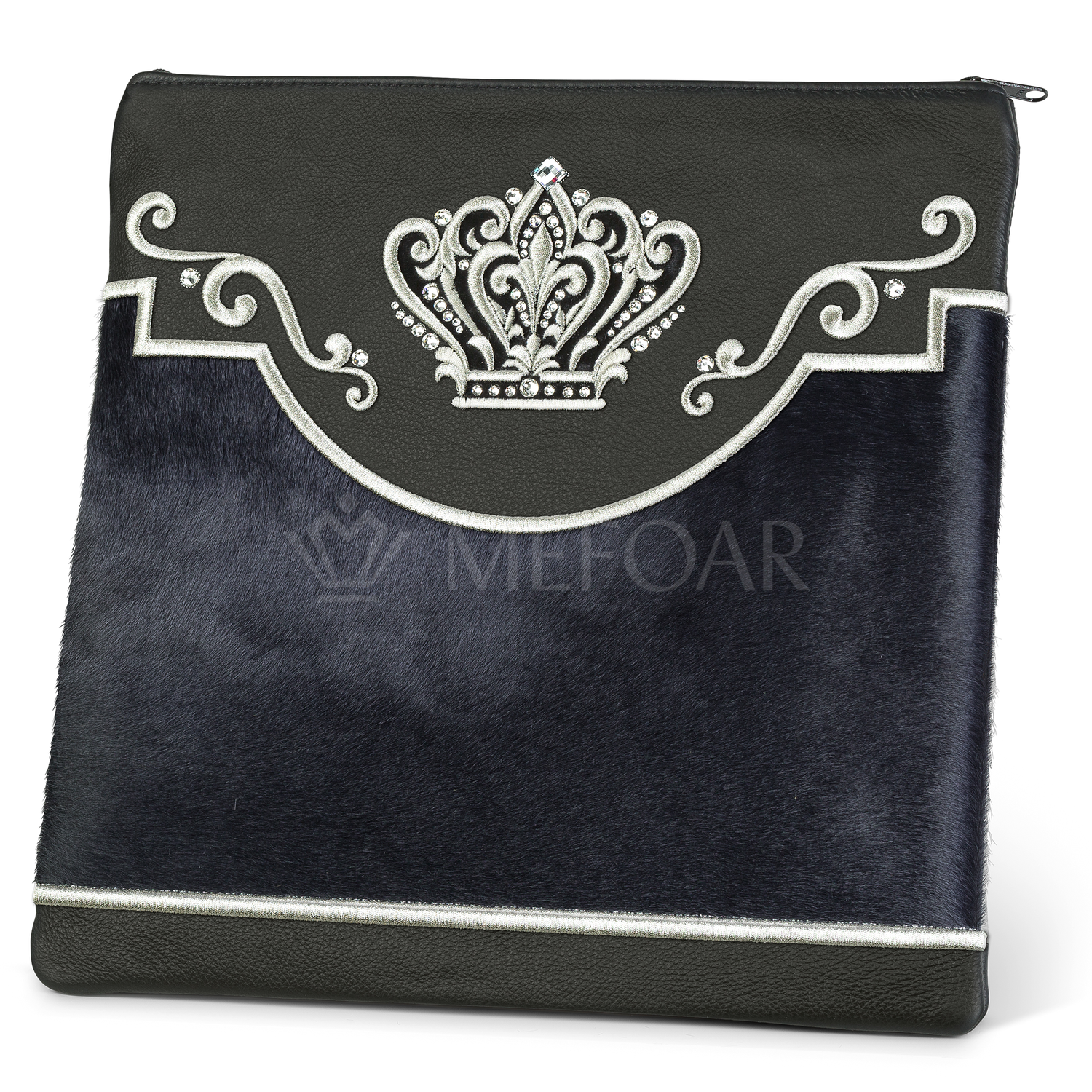 Tallis and Tefillin Bag Design #350 - Black Leather and Fur - Tallis Bags view 4 | Judaica Square Lakewood