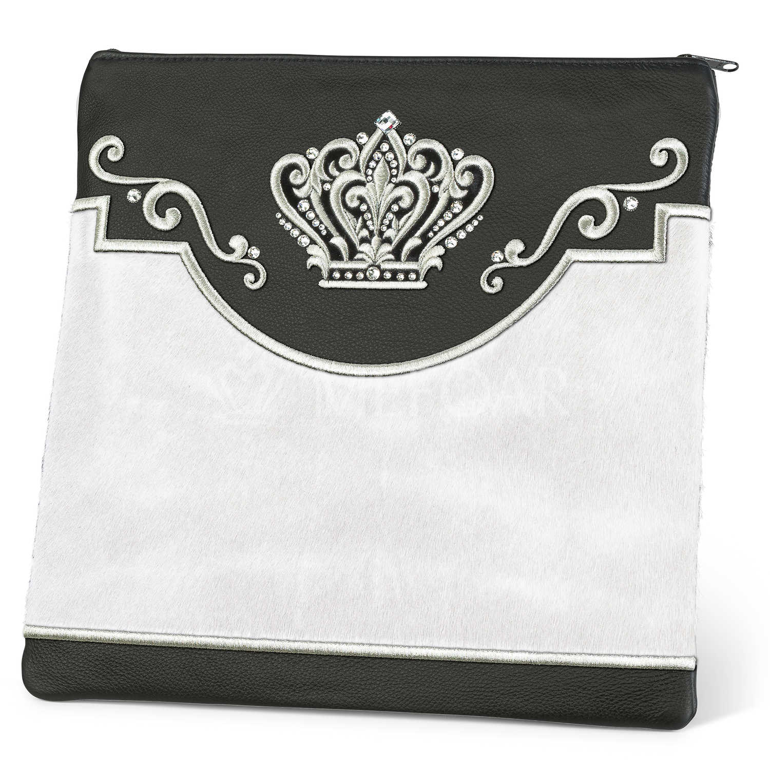 Tallis and Tefillin Bag Design #350 - Black Leather and Fur - Tallis Bags view 2 | Judaica Square Lakewood
