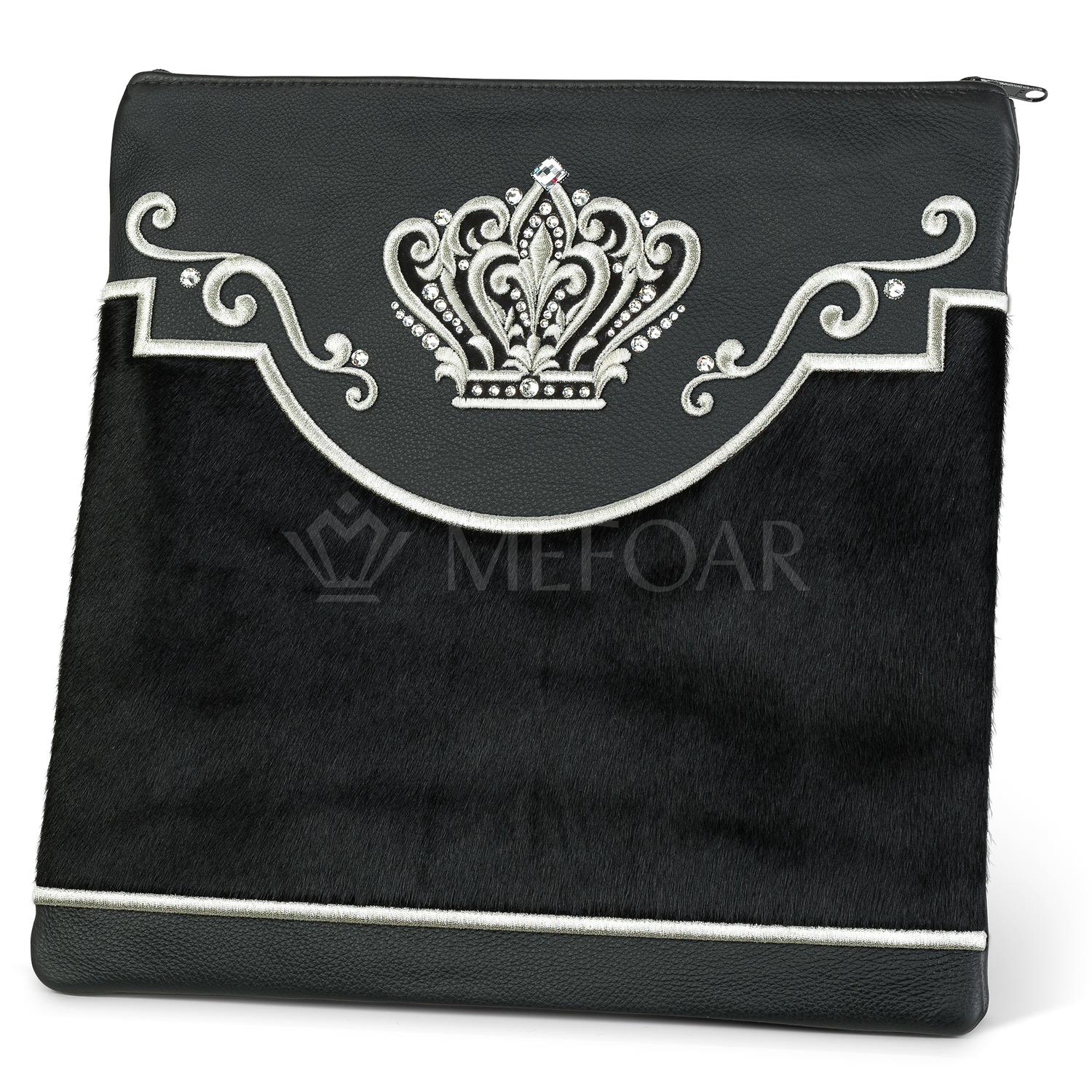 Tallis and Tefillin Bag Design #350 - Black Leather and Fur - Tallis Bags view 3 | Judaica Square Lakewood