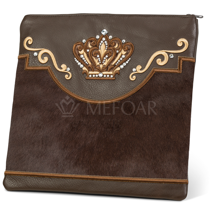 Tallis and Tefillin Bag Design #350 - Brown Leather and Fur - Tallis Bags | Judaica Square Lakewood