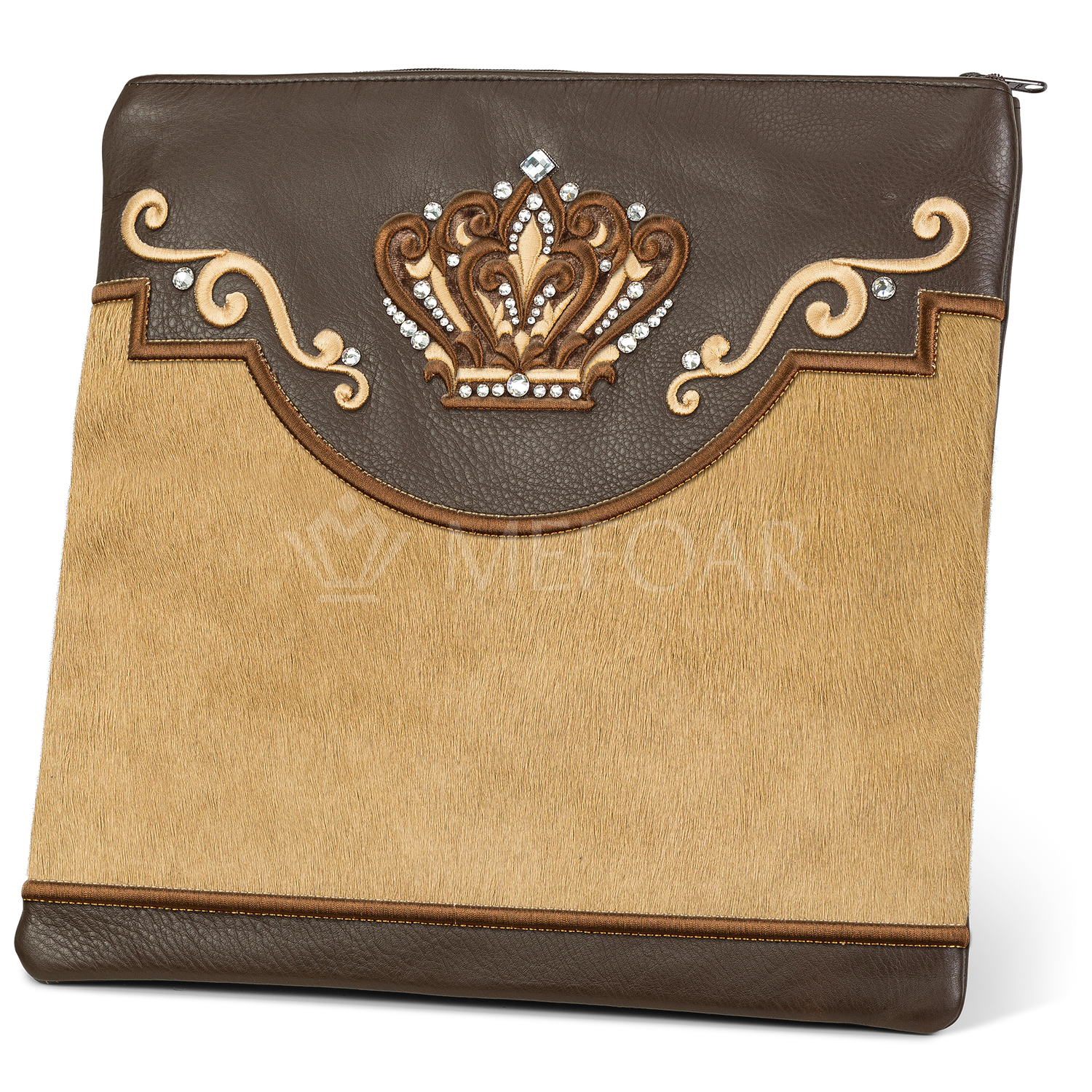 Tallis and Tefillin Bag Design #350 - Brown Leather and Fur - Tallis Bags view 2 | Judaica Square Lakewood