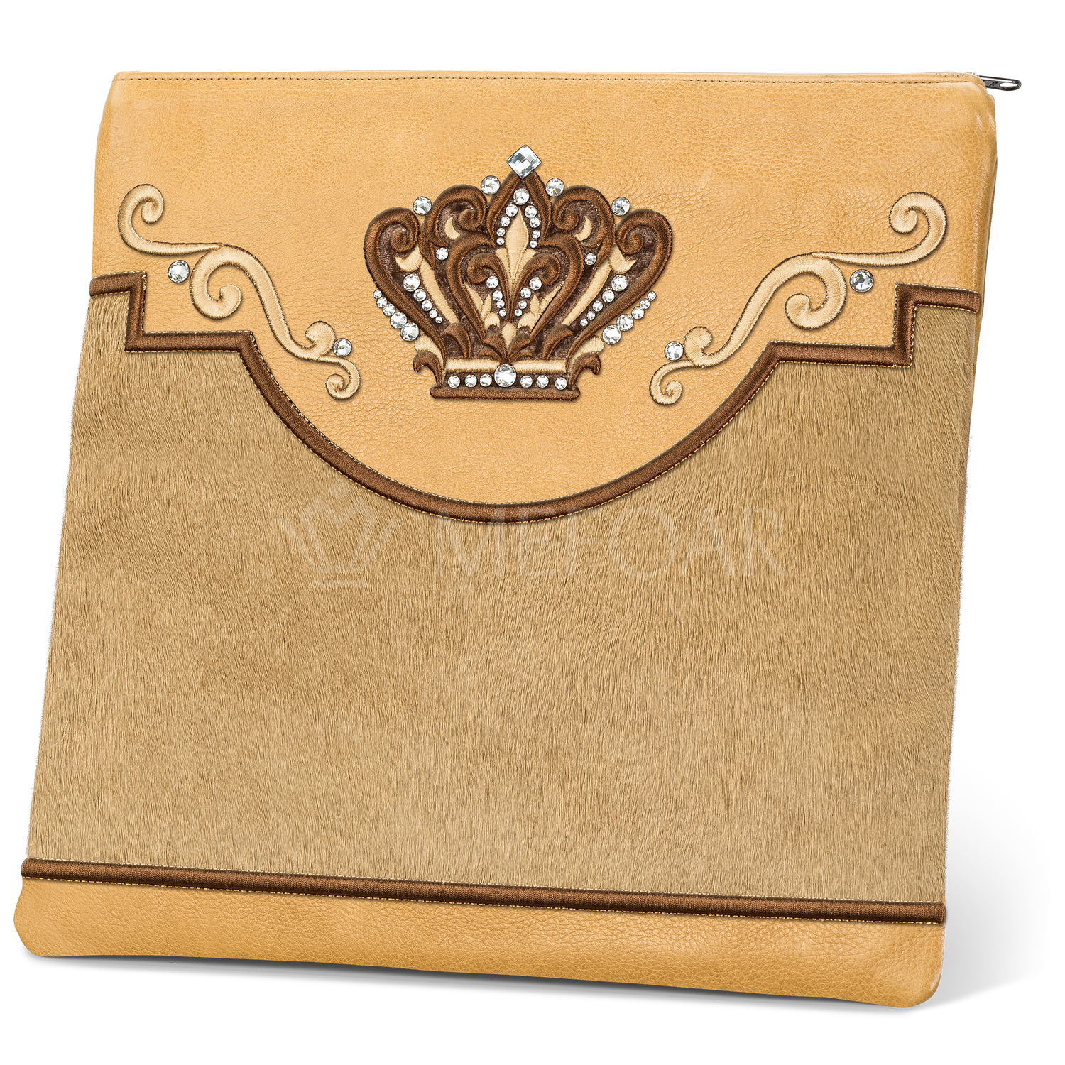 Tallis and Tefillin Bag Design #350 - Camel Leather and Fur - Tallis Bags view 2 | Judaica Square Lakewood