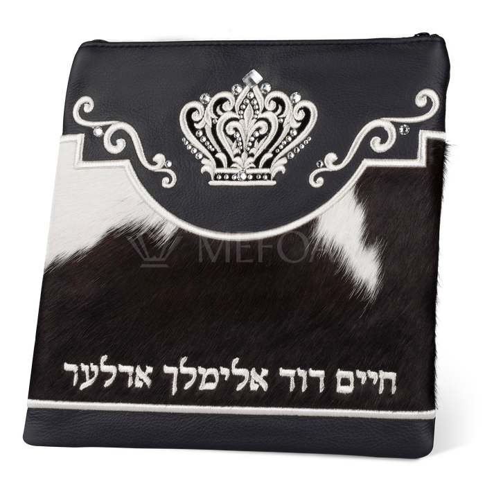 Tallis and Tefillin Bag Design #350 - Black Leather and Fur - Tallis Bags | Judaica Square Lakewood