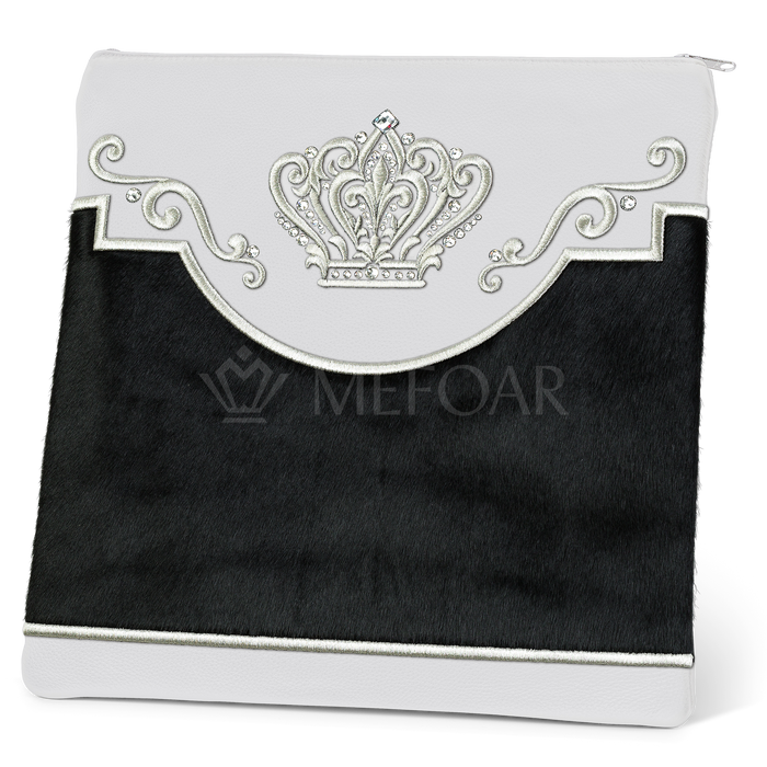 Tallis and Tefillin Bag Design #350 - White Leather and Fur - Tallis Bags | Judaica Square Lakewood