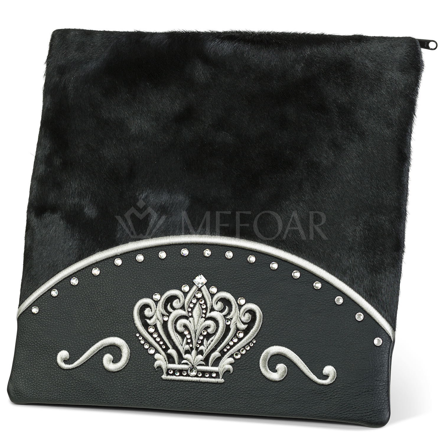 Tallis and Tefillin Bag Design #351 - Black Leather and Fur - Tallis Bags view 3 | Judaica Square Lakewood