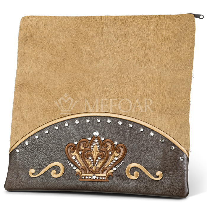 Tallis and Tefillin Bag Design #351 - Brown Leather and Fur - Tallis Bags | Judaica Square Lakewood