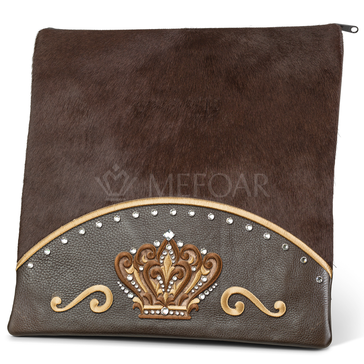Tallis and Tefillin Bag Design #351 - Brown Leather and Fur - Tallis Bags view 2 | Judaica Square Lakewood