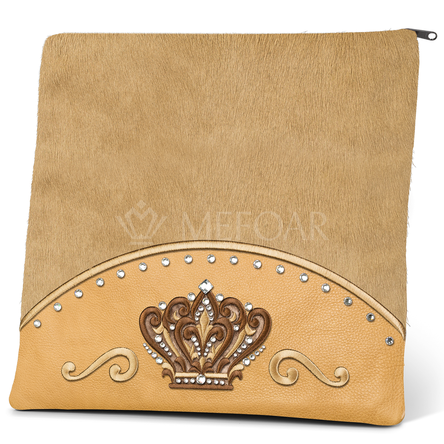 Tallis and Tefillin Bag Design #351 - Camel Leather and Fur - Tallis Bags view 2 | Judaica Square Lakewood