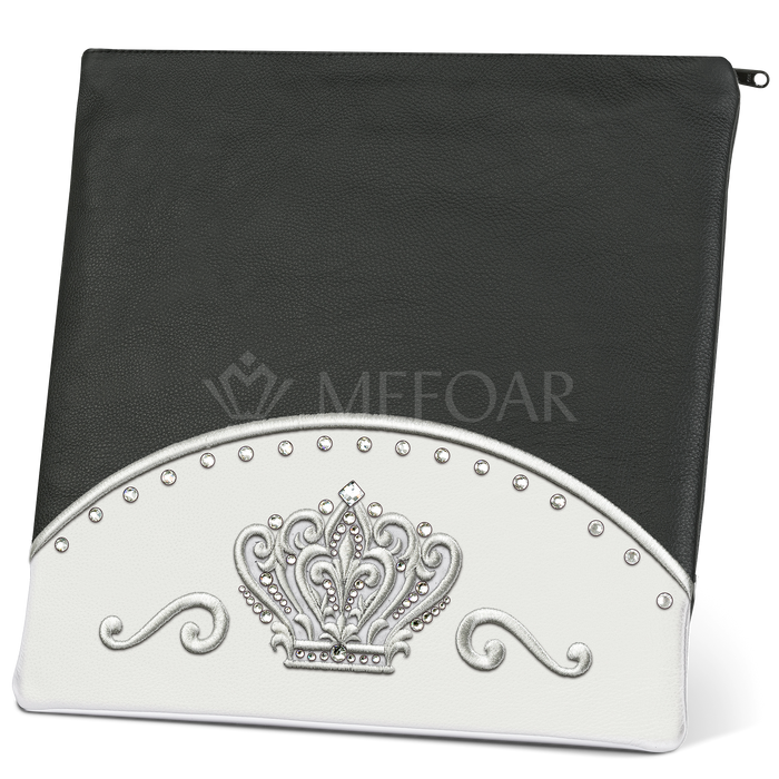Tallis and Tefillin Bag Design #351 - Black and White Leather - Tallis Bags | Judaica Square Lakewood