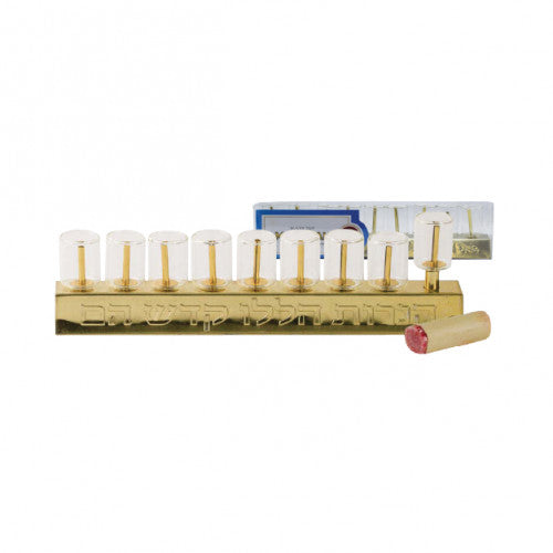 Menorah Strip with Large Glass Cups — strip of clear glass oil cups with wick holders | Judaica Square Lakewood