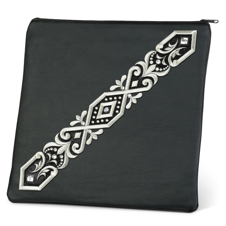 Black solid-leather Tallis and Tefillin bag, Design 352