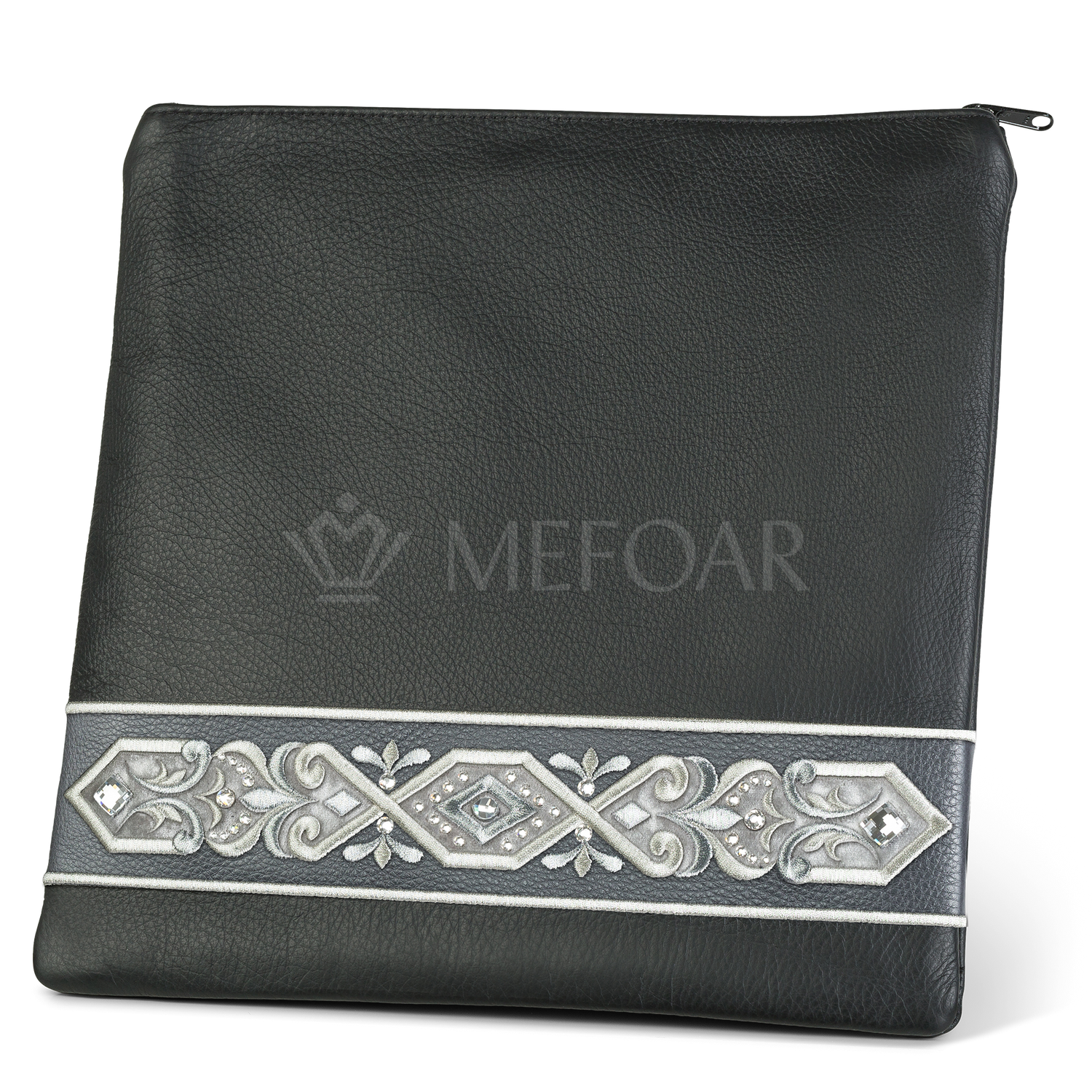 Tallis and Tefillin Bag Design #353 - Black and Livid Leather - Tallis Bags view 2 | Judaica Square Lakewood