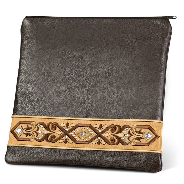 Tallis and Tefillin Bag Design #353 - Camel and Brown Leather - Tallis Bags | Judaica Square Lakewood