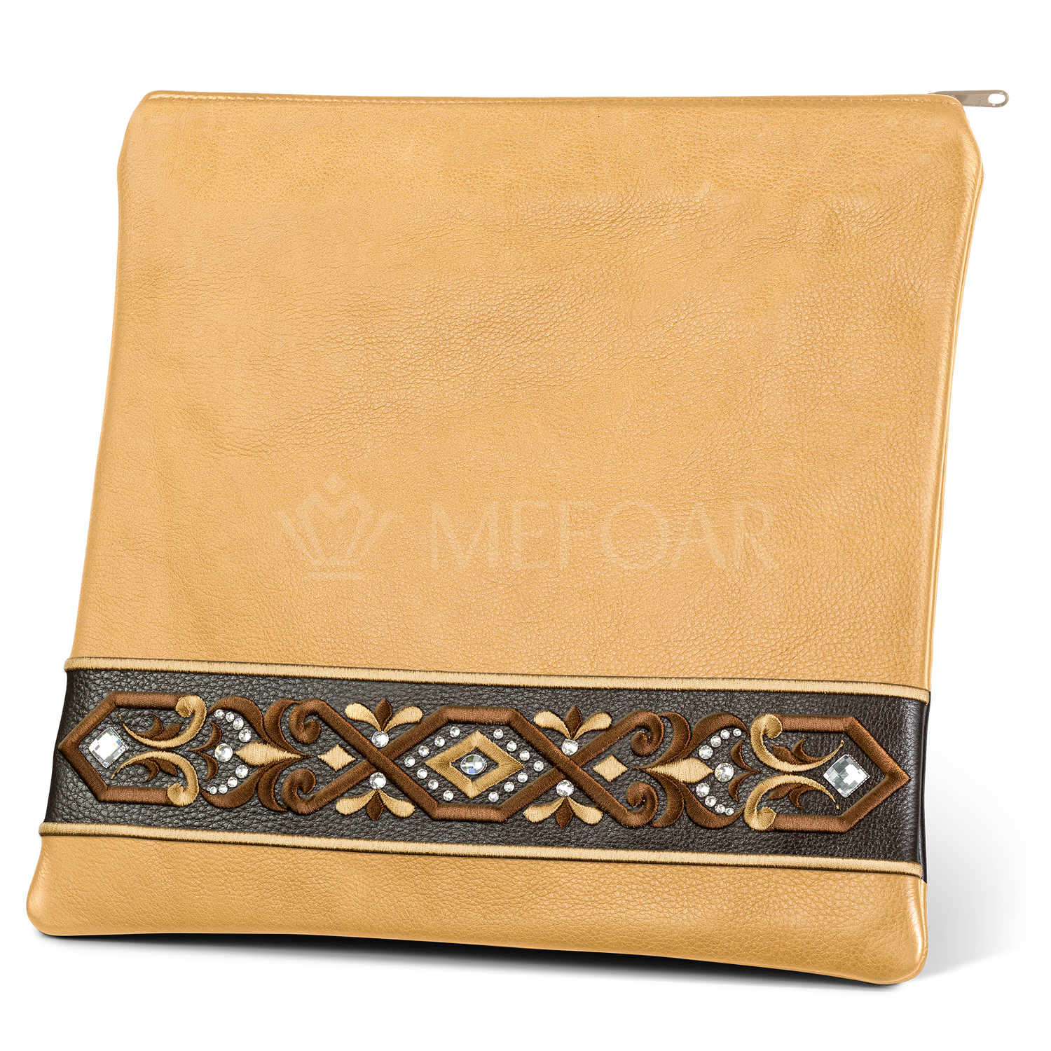 Tallis and Tefillin Bag Design #353 - Camel and Brown Leather - Tallis Bags view 2 | Judaica Square Lakewood