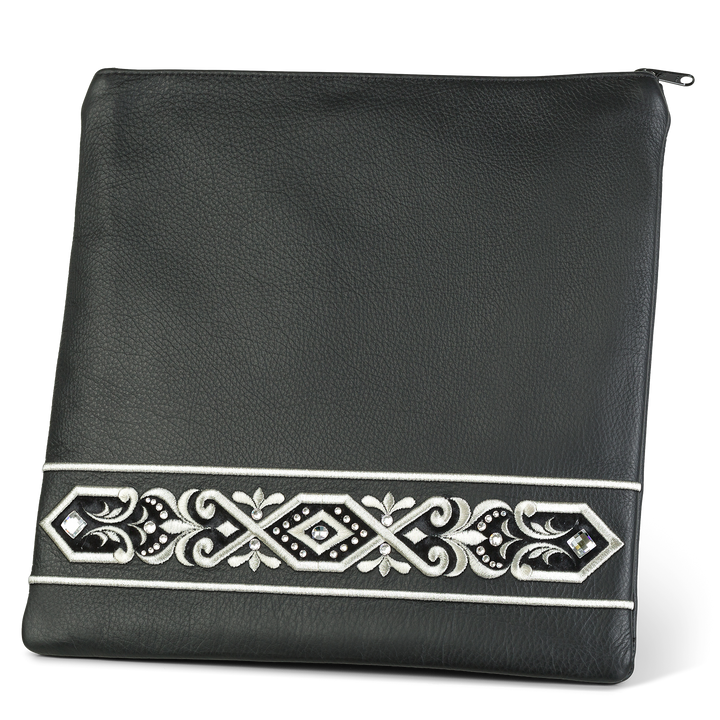 Black solid-leather Tallis and Tefillin bag, Design 353