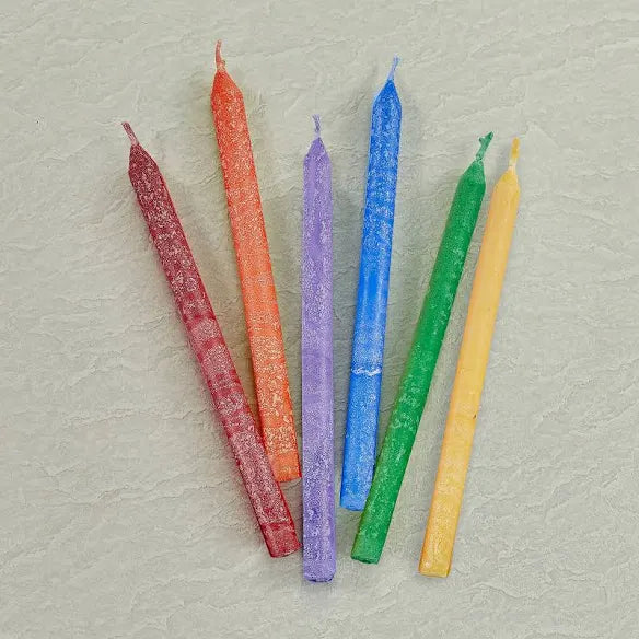 Rainbow Hanukkah Candles — boxed set of frosted multicolor menorah candles | Judaica Square Lakewood (view 3)