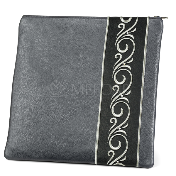 Livid leather Tallis and Tefillin bag with black panel, Design 354
