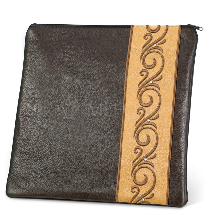 Tallis and Tefillin Bag Design #354 - Camel and Brown Leather - Tallis Bags | Judaica Square Lakewood