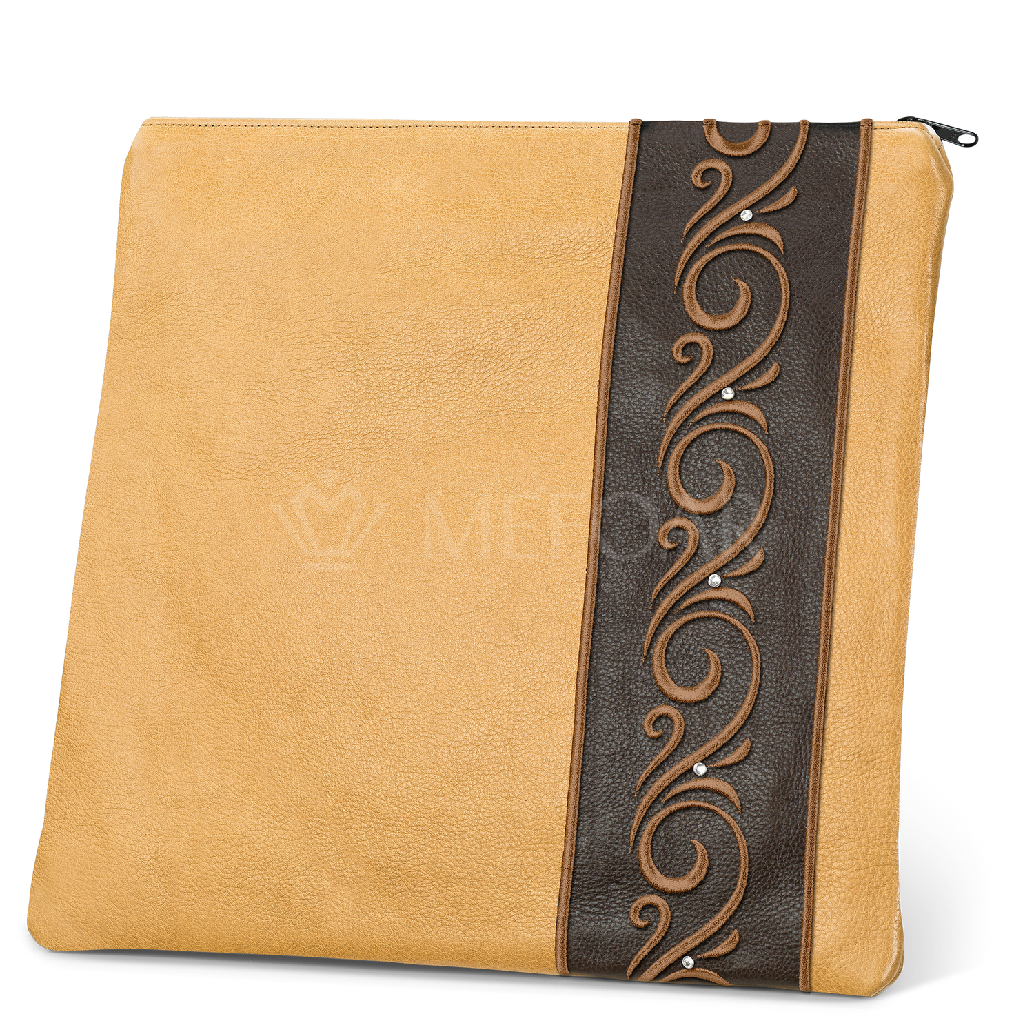 Tallis and Tefillin Bag Design #354 - Camel and Brown Leather - Tallis Bags view 2 | Judaica Square Lakewood