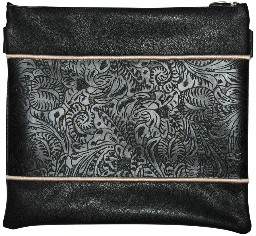 Personalization preview — Premier Leather Tallit & Tefillin Bag — Black