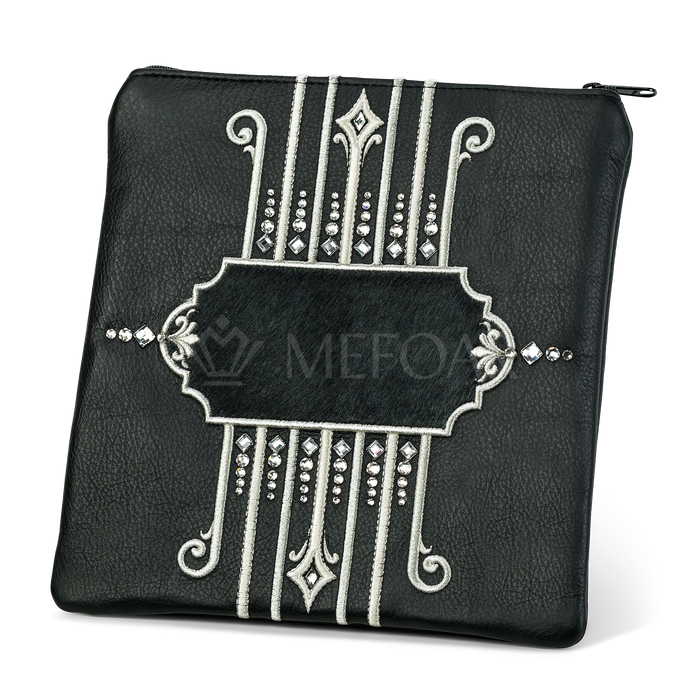 Tallis and Tefillin Bag Design #355 - Black Leather and Fur - Tallis Bags | Judaica Square Lakewood
