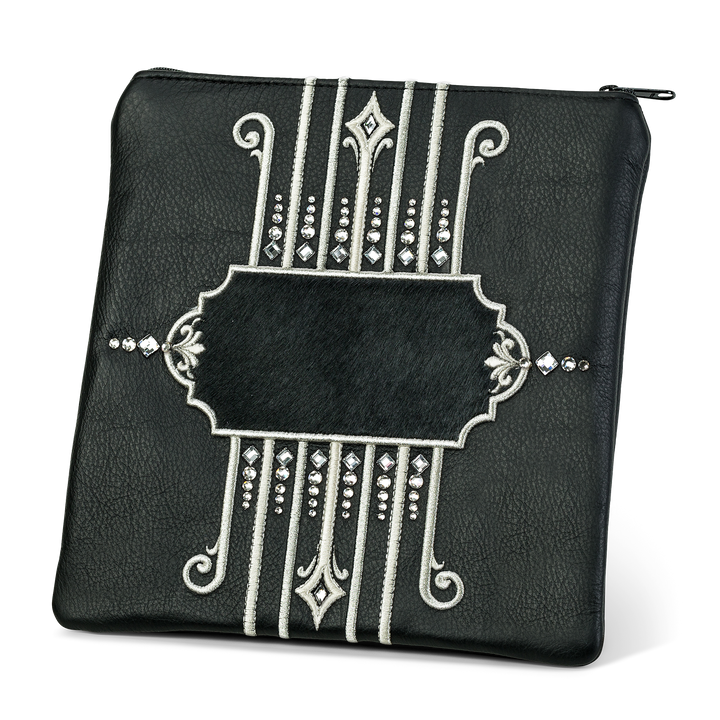 Design 355 black-leather Tallis and Tefillin bag with black fur