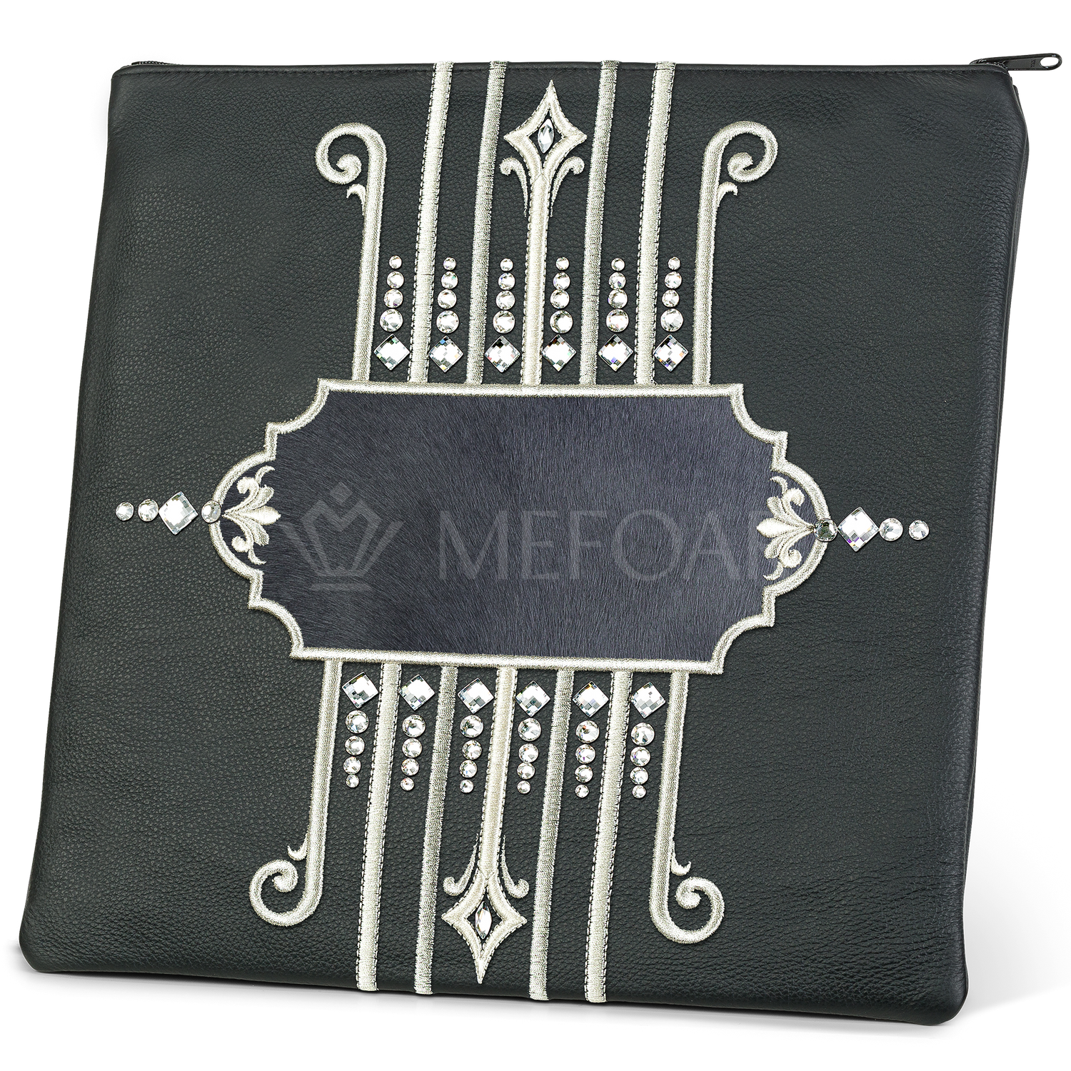 Tallis and Tefillin Bag Design #355 - Black Leather and Fur - Tallis Bags view 2 | Judaica Square Lakewood