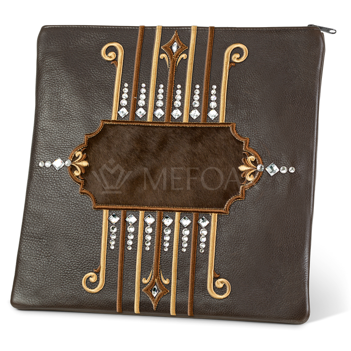 Tallis and Tefillin Bag Design #355 - Brown Leather and Fur - Tallis Bags | Judaica Square Lakewood