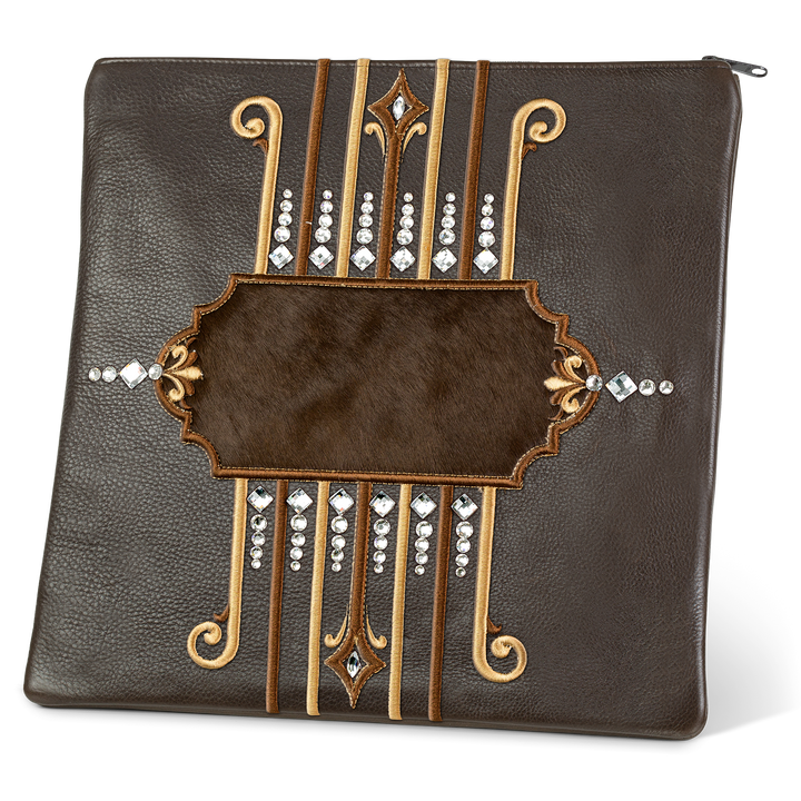 Design 355 brown-leather Tallis and Tefillin bag with brown fur