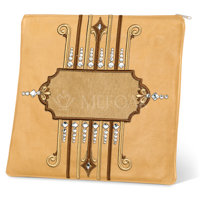 Tallis and Tefillin Bag Design #355 - Camel Leather and Fur - Tallis Bags | Judaica Square Lakewood
