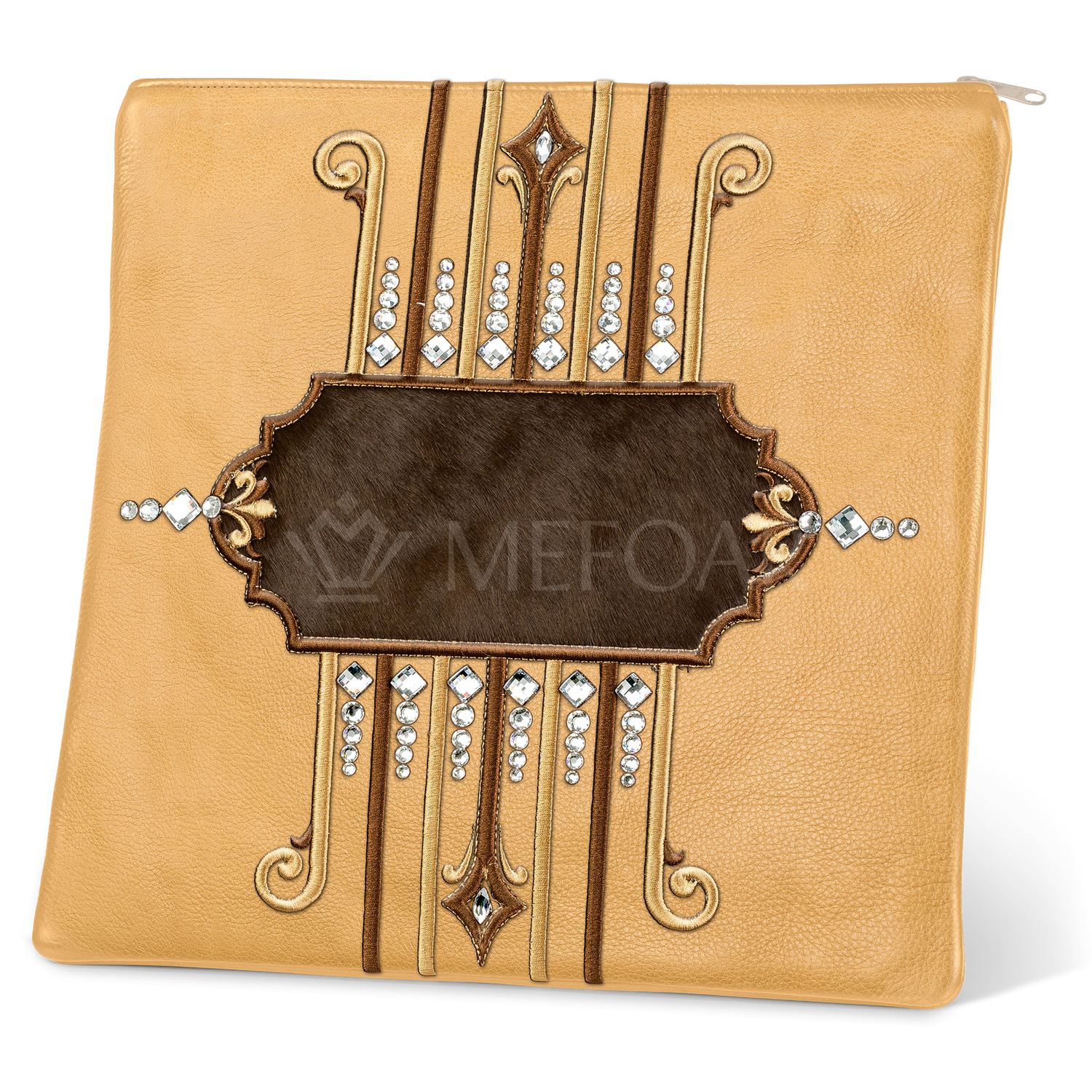 Tallis and Tefillin Bag Design #355 - Camel Leather and Fur - Tallis Bags view 2 | Judaica Square Lakewood