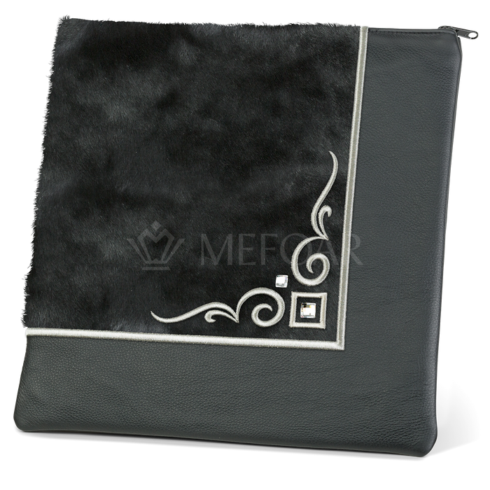 Tallis and Tefillin Bag Design #356 - Black Fur and Leather - Tallis Bags | Judaica Square Lakewood