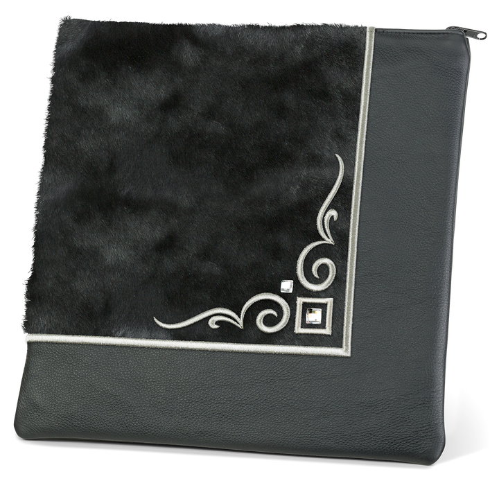 Design 356 black-fur Tallis and Tefillin bag with black leather