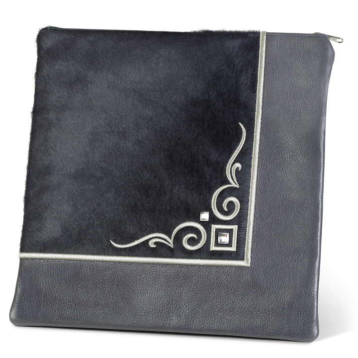 Design 356 leather tallis bag with livid fur panel