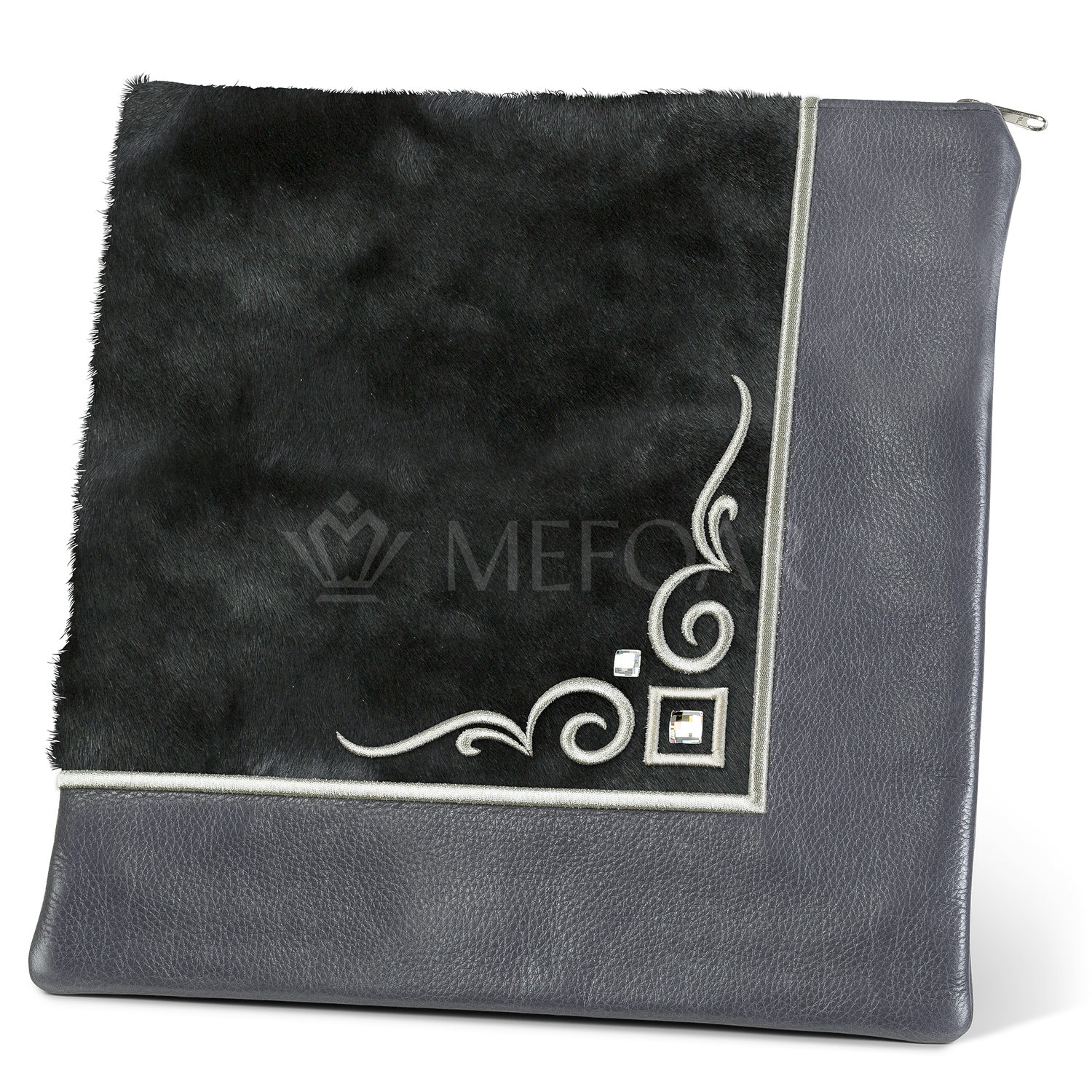 Tallis and Tefillin Bag Design #356 - Black Fur and Leather - Tallis Bags view 2 | Judaica Square Lakewood