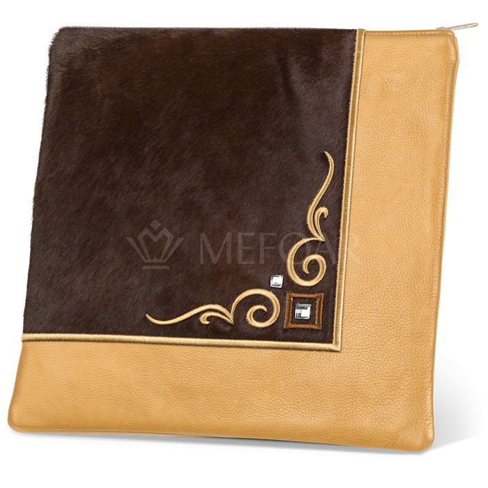 Tallis and Tefillin Bag Design #356 - Brown Fur and Leather - Tallis Bags | Judaica Square Lakewood