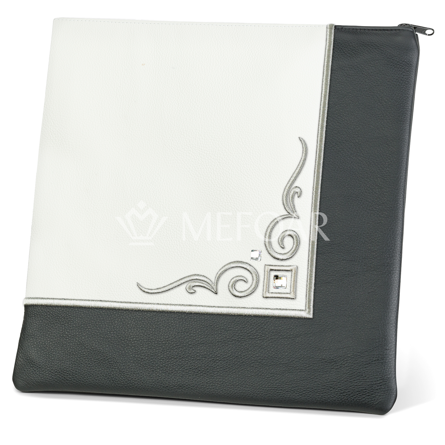 Tallis and Tefillin Bag Design #356 - Black and White Leather - Tallis Bags view 2 | Judaica Square Lakewood