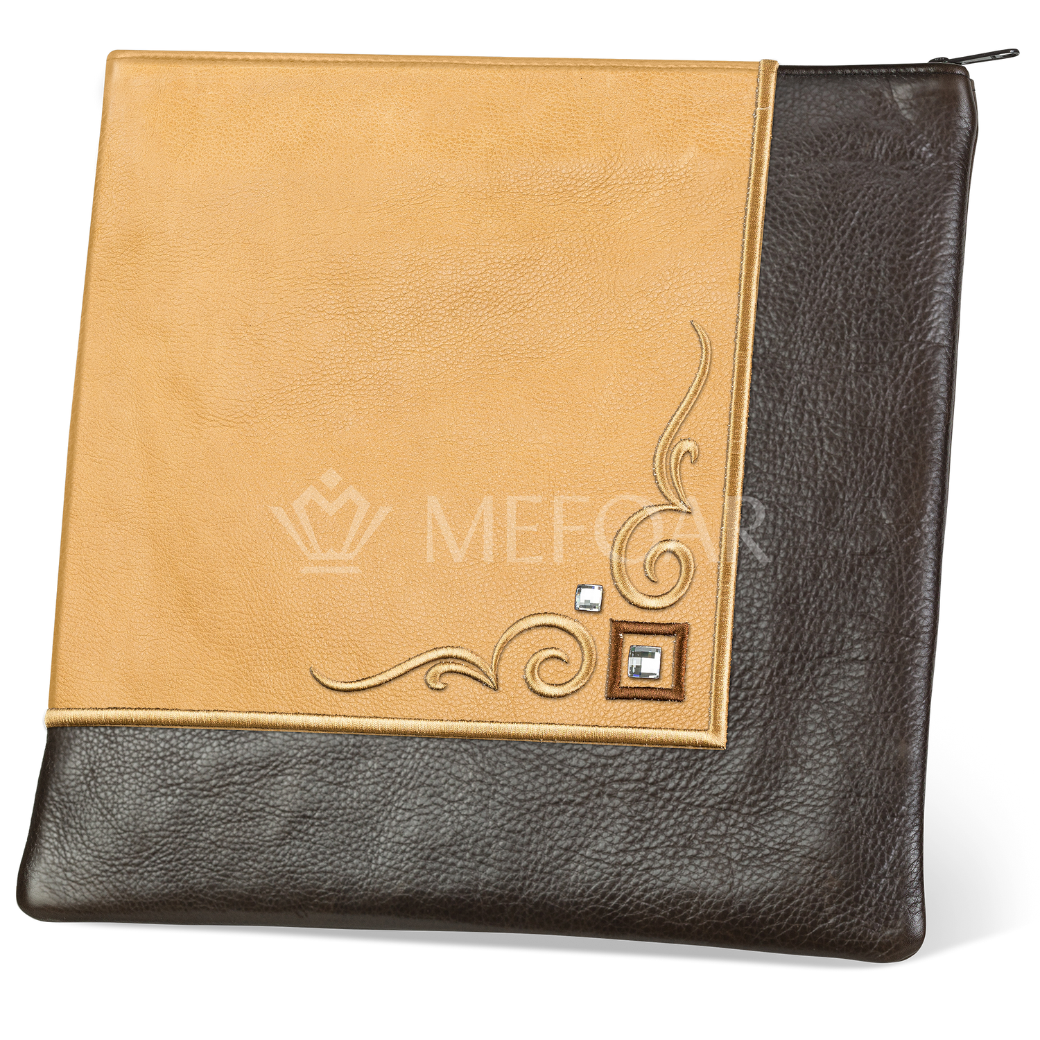 Tallis and Tefillin Bag Design #356 - Camel and Brown Leather - Tallis Bags view 2 | Judaica Square Lakewood