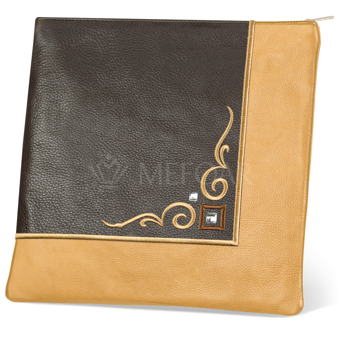 Tallis and Tefillin Bag Design #356 - Camel and Brown Leather - Tallis Bags | Judaica Square Lakewood