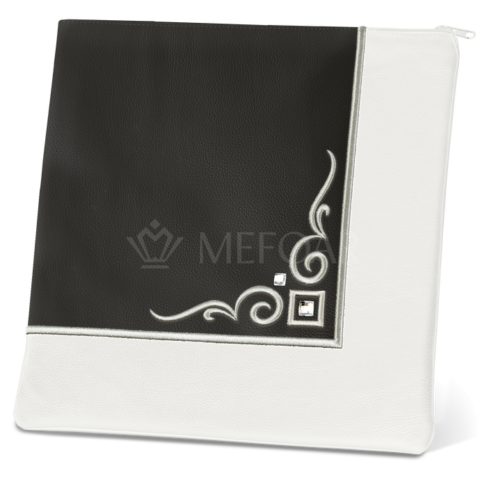 Tallis and Tefillin Bag Design #356 - Black and White Leather - Tallis Bags | Judaica Square Lakewood