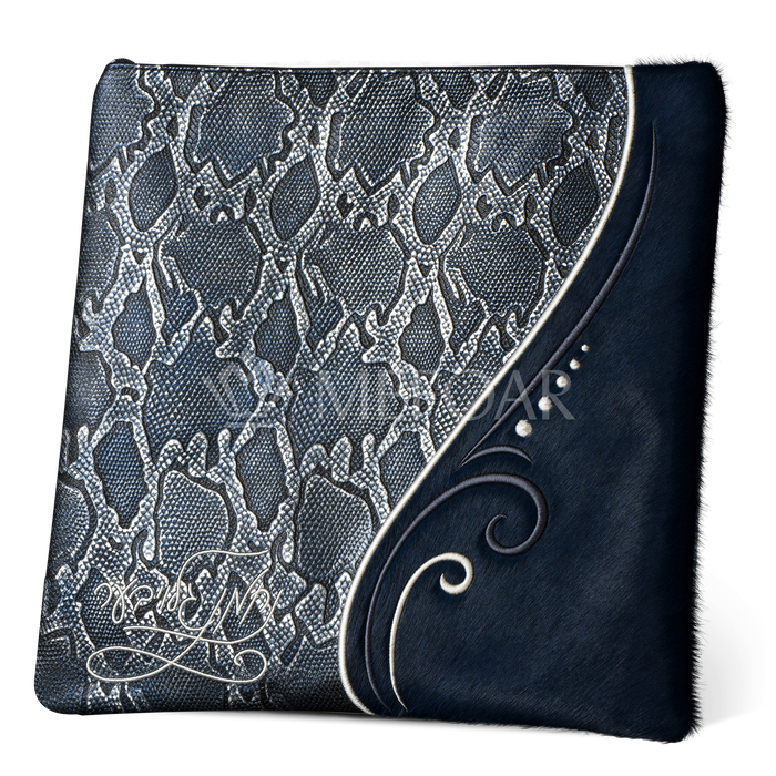 Tallis and Tefillin Bag Design #359 - Navy Snake Leather and Navy Fur - Tallis Bags | Judaica Square Lakewood