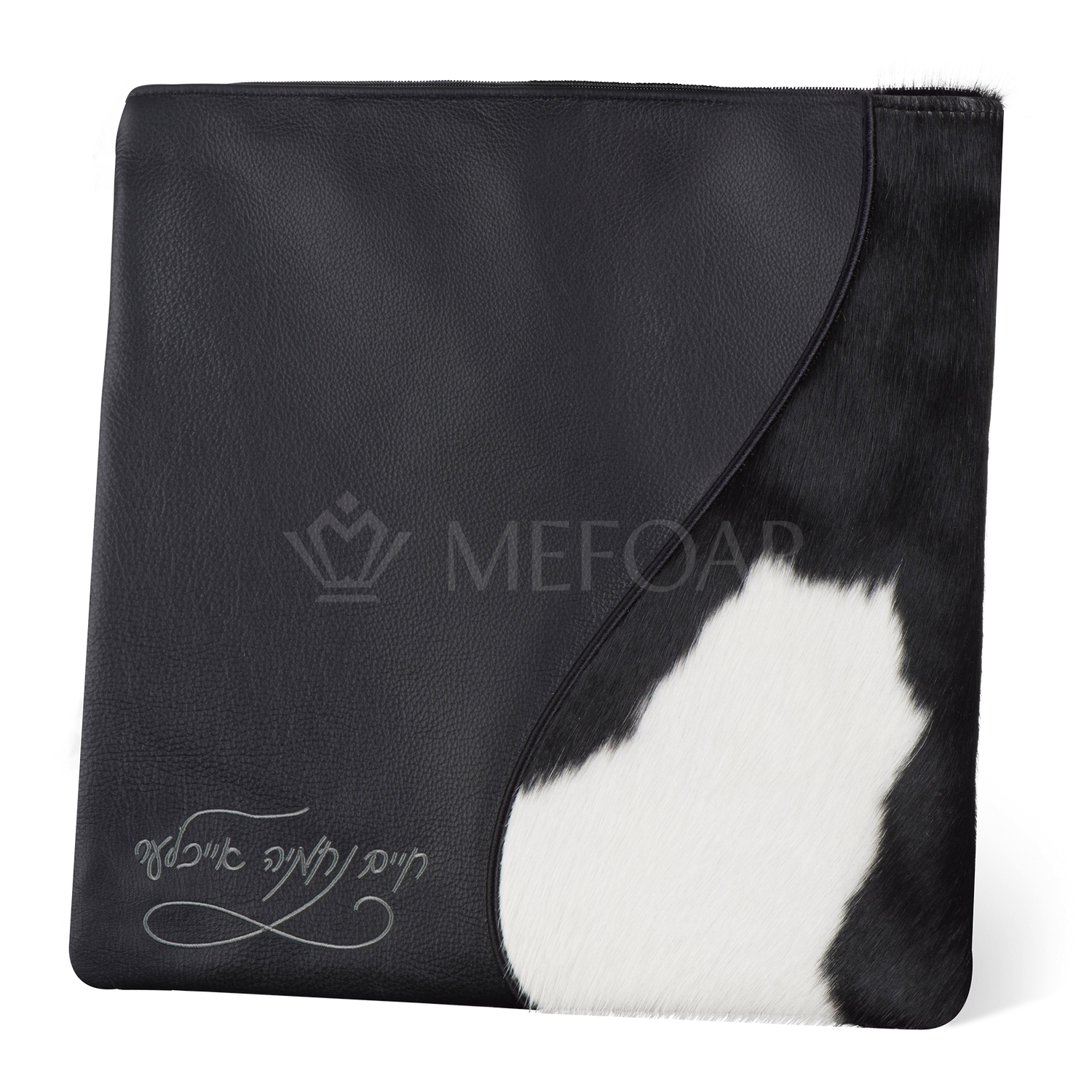 Tallis and Tefillin Bag Design #359 - Black Leather and Fur - Tallis Bags view 3 | Judaica Square Lakewood